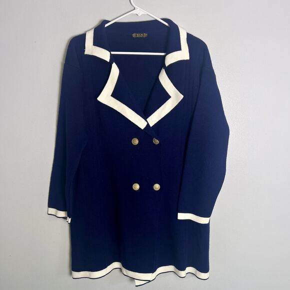 T.C.N Jackets & Blazers - T.C.N Women's Wool Blend Button Up Blazer Sz L Navy Blue Preppy Academia Classy